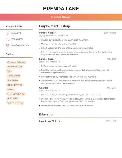 Pumper-Gauger Resume