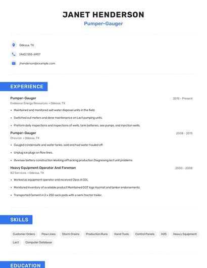 Pumper-Gauger Resume