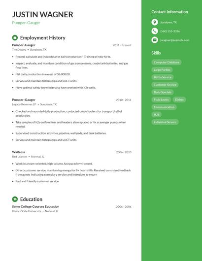 Pumper-Gauger Resume