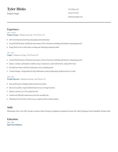 Pumper-Gauger Resume