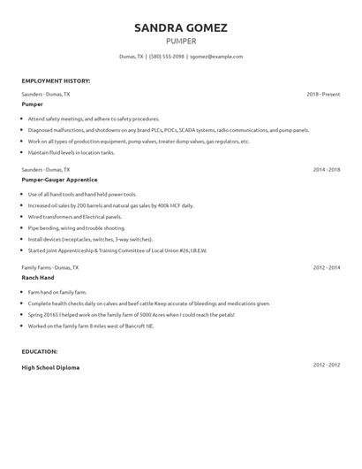 Pumper Resume