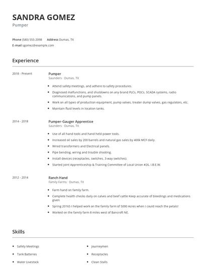 Pumper Resume