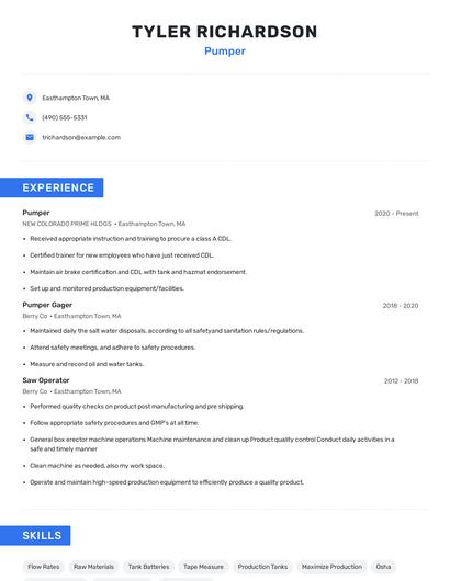 Pumper Resume