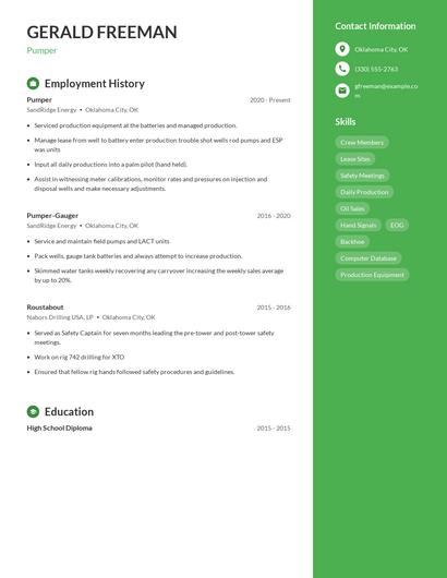 Pumper Resume