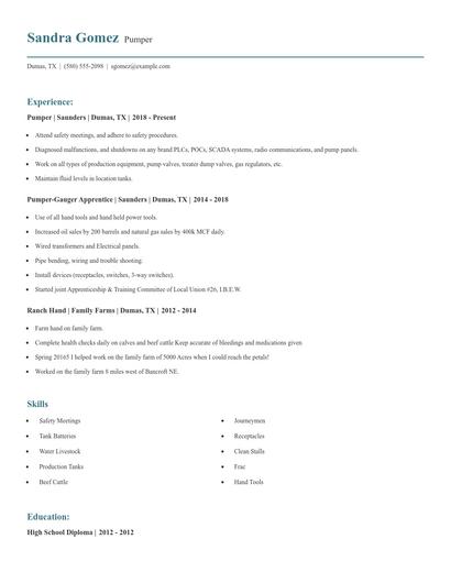 Pumper Resume