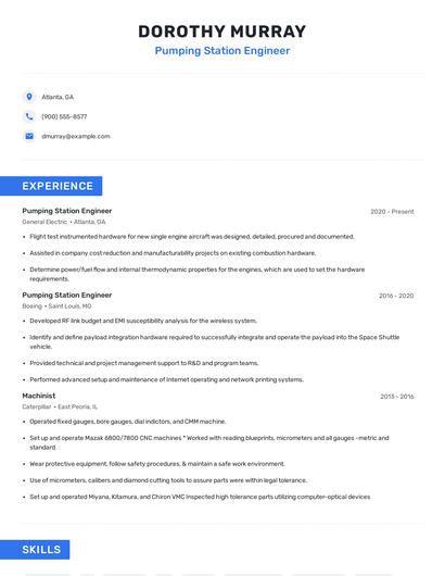 Pumping Station Engineer Resume