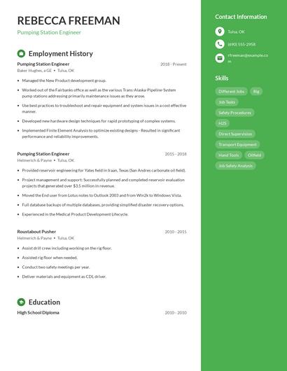 Pumping Station Engineer Resume