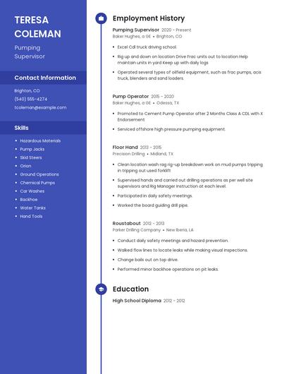 Pumping Supervisor Resume