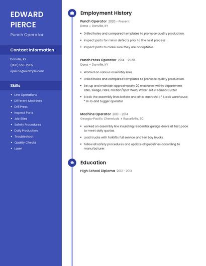 Punch Operator Resume