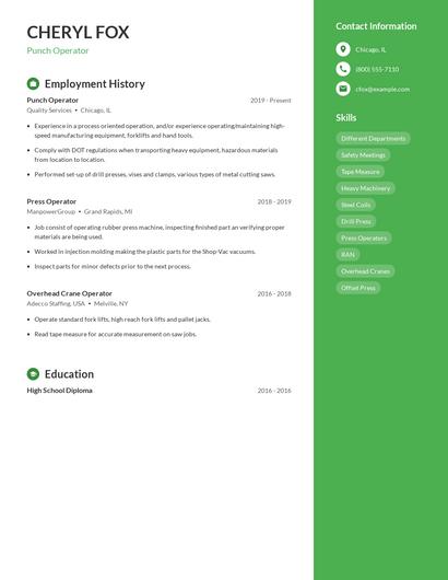 Punch Operator Resume