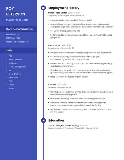 Punch Press Setter Resume