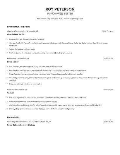 Punch Press Setter Resume