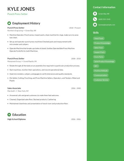 Punch Press Setter Resume