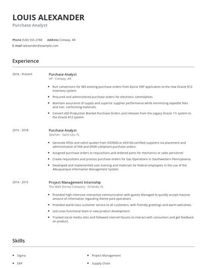 Purchase Analyst Resume