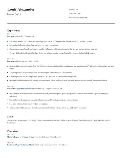 Purchase Analyst Resume