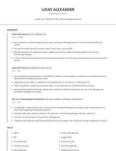 Purchase Analyst Resume