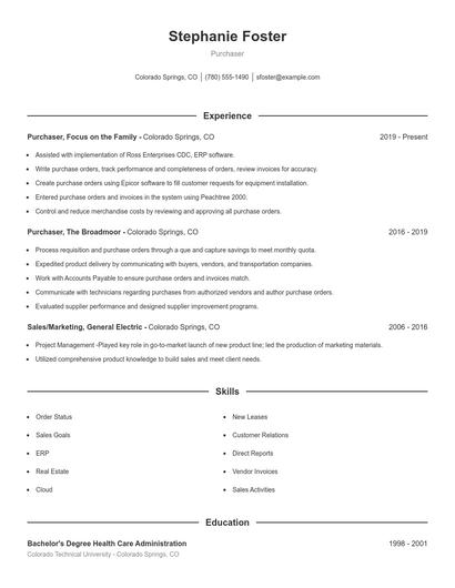 Purchaser Resume