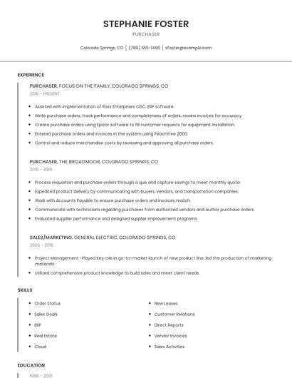 Purchaser Resume