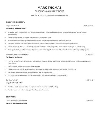 Purchasing Administrator Resume