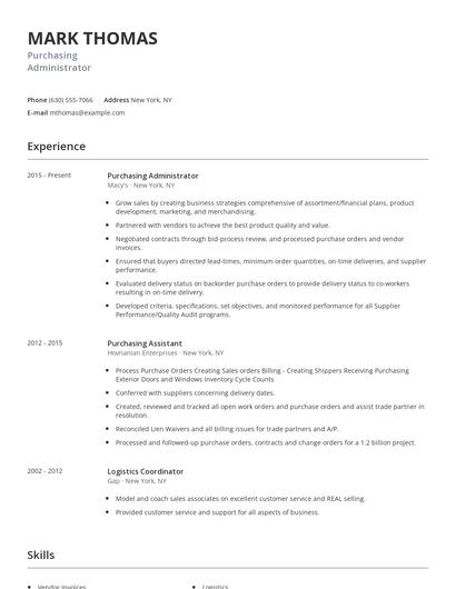 Purchasing Administrator Resume