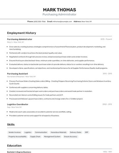 Purchasing Administrator Resume