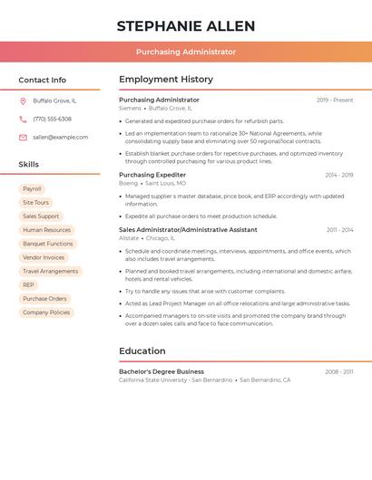 Purchasing Administrator Resume