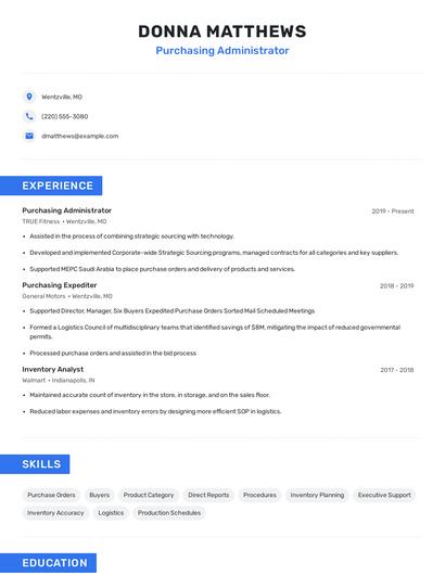 Purchasing Administrator Resume