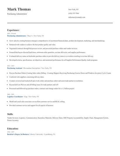 Purchasing Administrator Resume