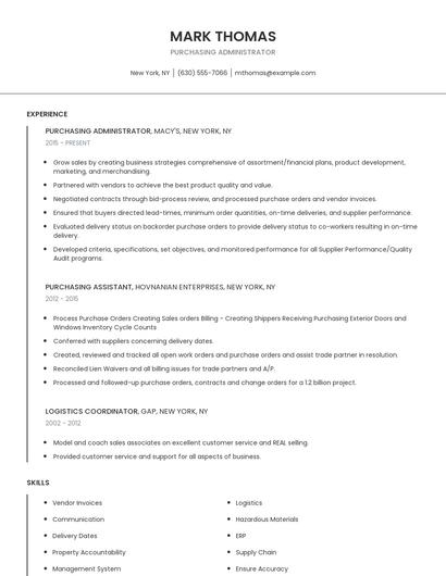 Purchasing Administrator Resume