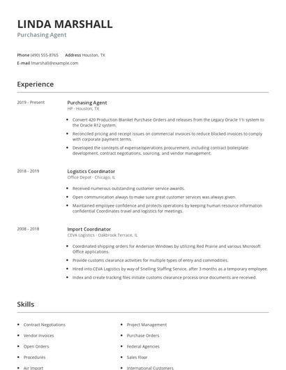 Purchasing Agent Resume