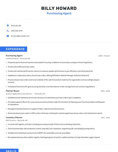 Purchasing Agent Resume