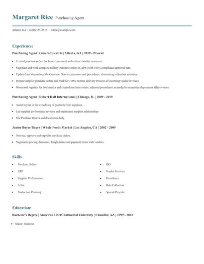 Purchasing Agent Resume