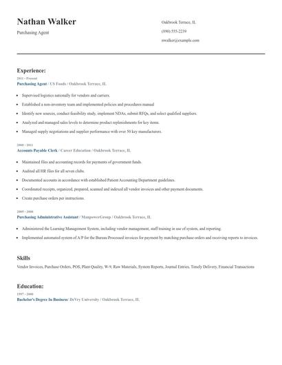 Purchasing Agent Resume
