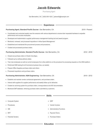Purchasing Agent Resume
