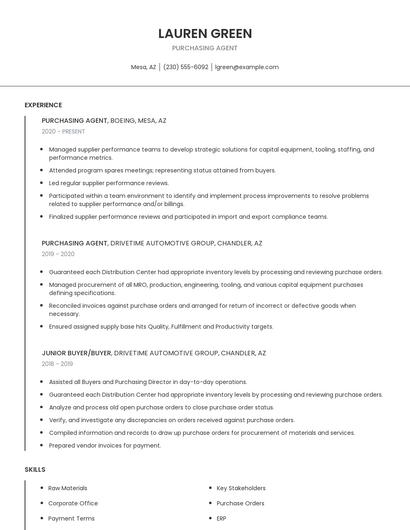 Purchasing Agent Resume