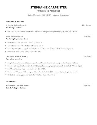 Purchasing Assistant Resume