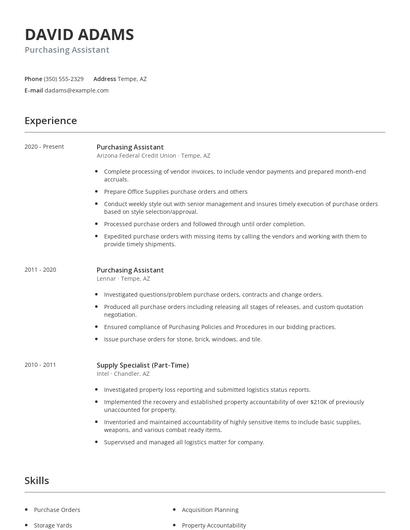 Purchasing Assistant Resume