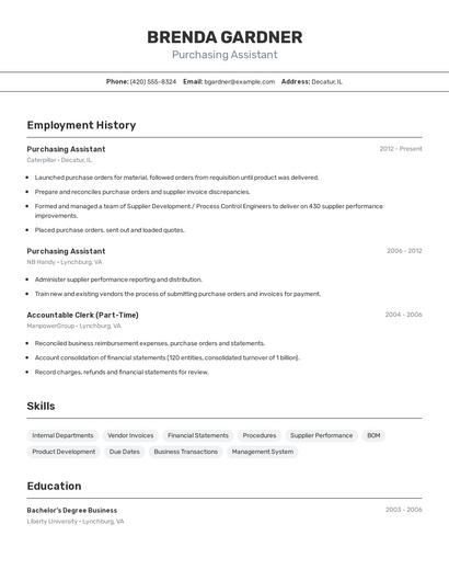 Purchasing Assistant Resume