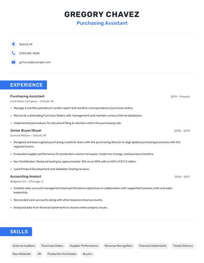 Purchasing Assistant Resume