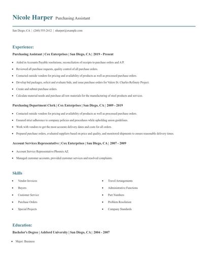 Purchasing Assistant Resume
