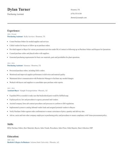 Purchasing Assistant Resume
