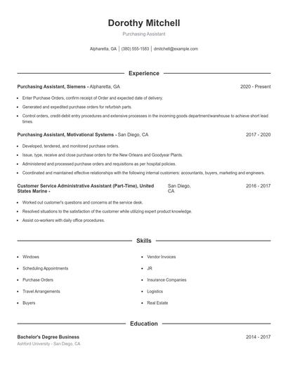 Purchasing Assistant Resume