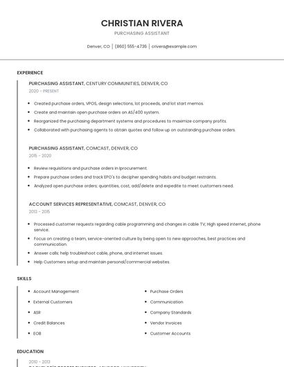 Purchasing Assistant Resume