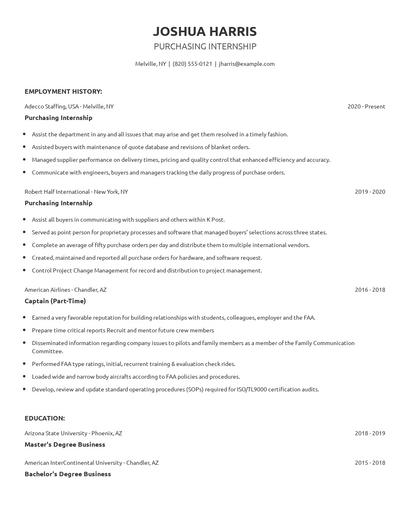 Purchasing Internship Resume