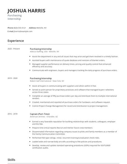 Purchasing Internship Resume