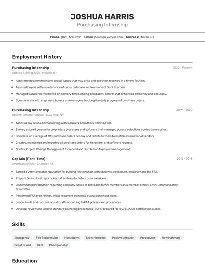 Purchasing Internship Resume