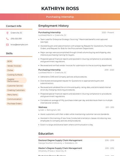Purchasing Internship Resume
