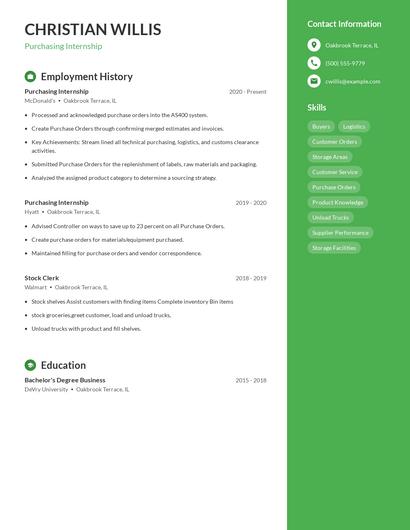 Purchasing Internship Resume