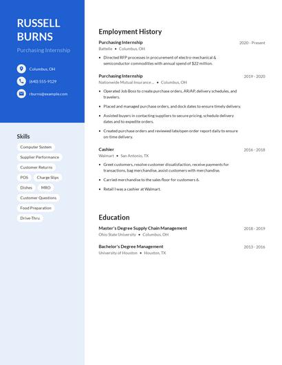 Purchasing Internship Resume