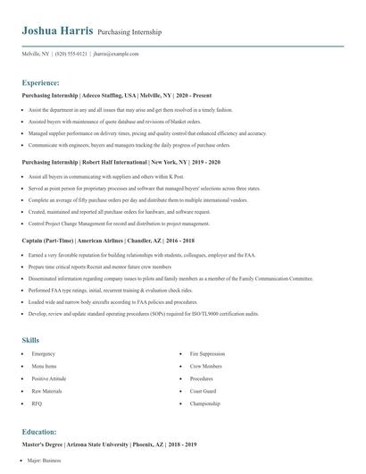 Purchasing Internship Resume
